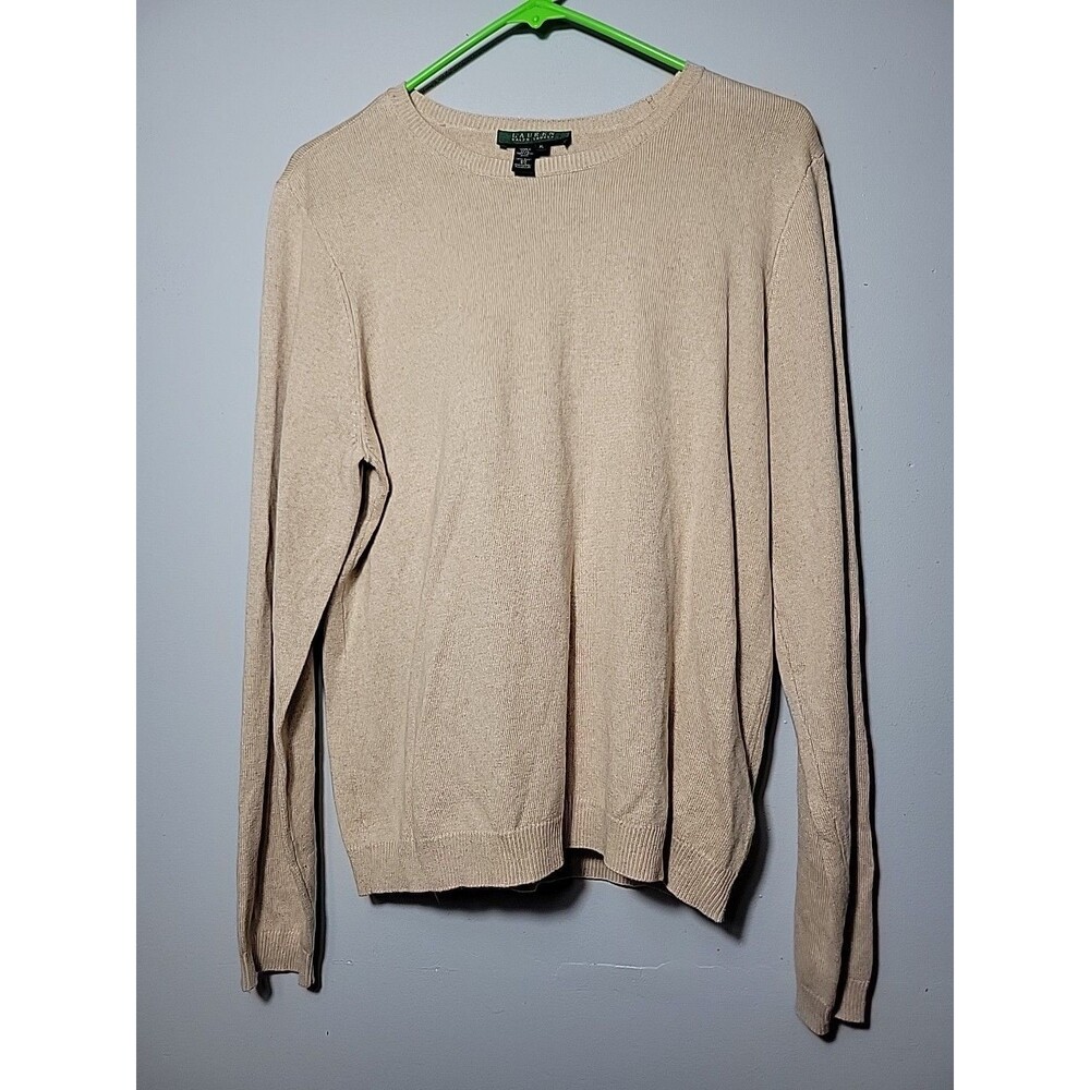 Lauren Ralph Lauren Sweater Pullover Silk Cashmere Camel Crew Neck Sz XL Petite